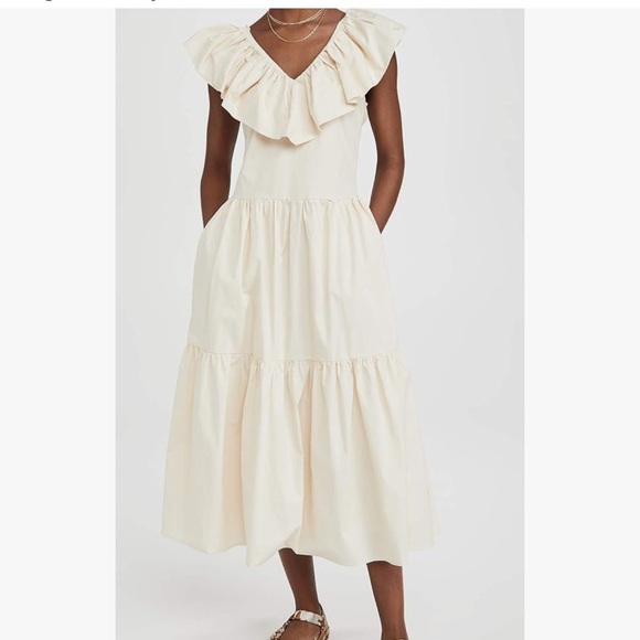 English Factory Ruffle Neck Sleeveless Midi Dress - Picture 5 of 9